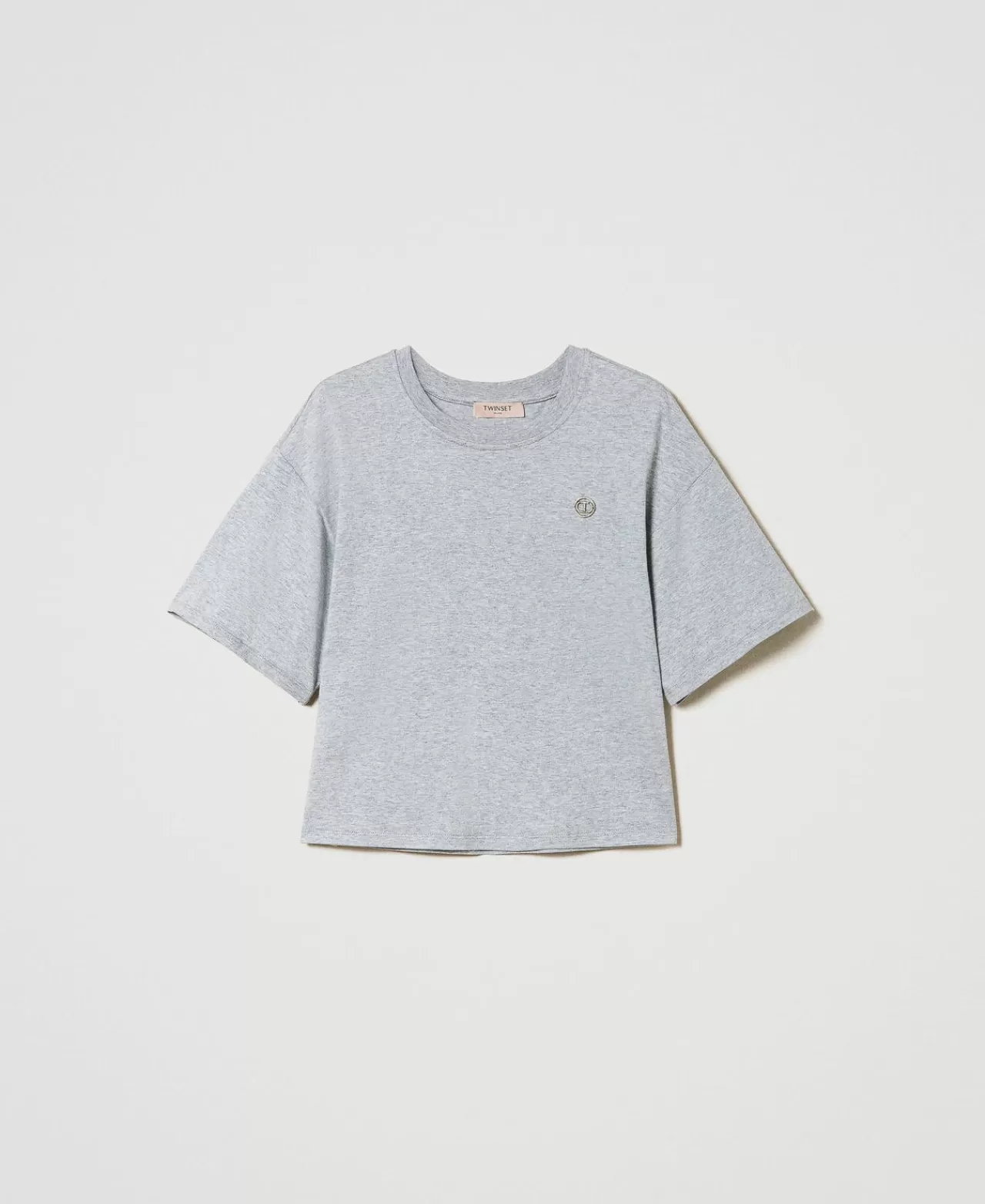 T-Shirt E Top | TWINSET Milano T-shirt Mélange Con Oval T Grigio Mélange Medio