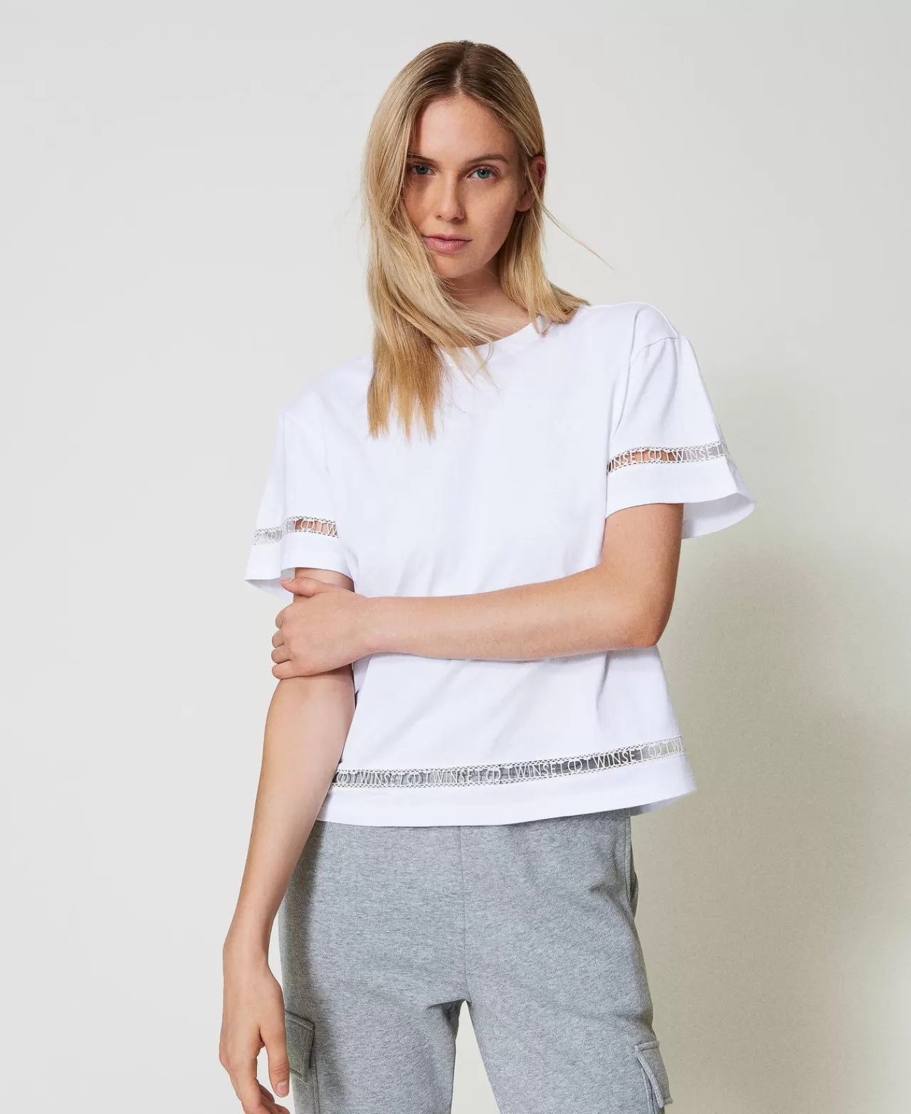 T-Shirt E Top | TWINSET Milano T-shirt Regular Con Logo Ricamato Bianco