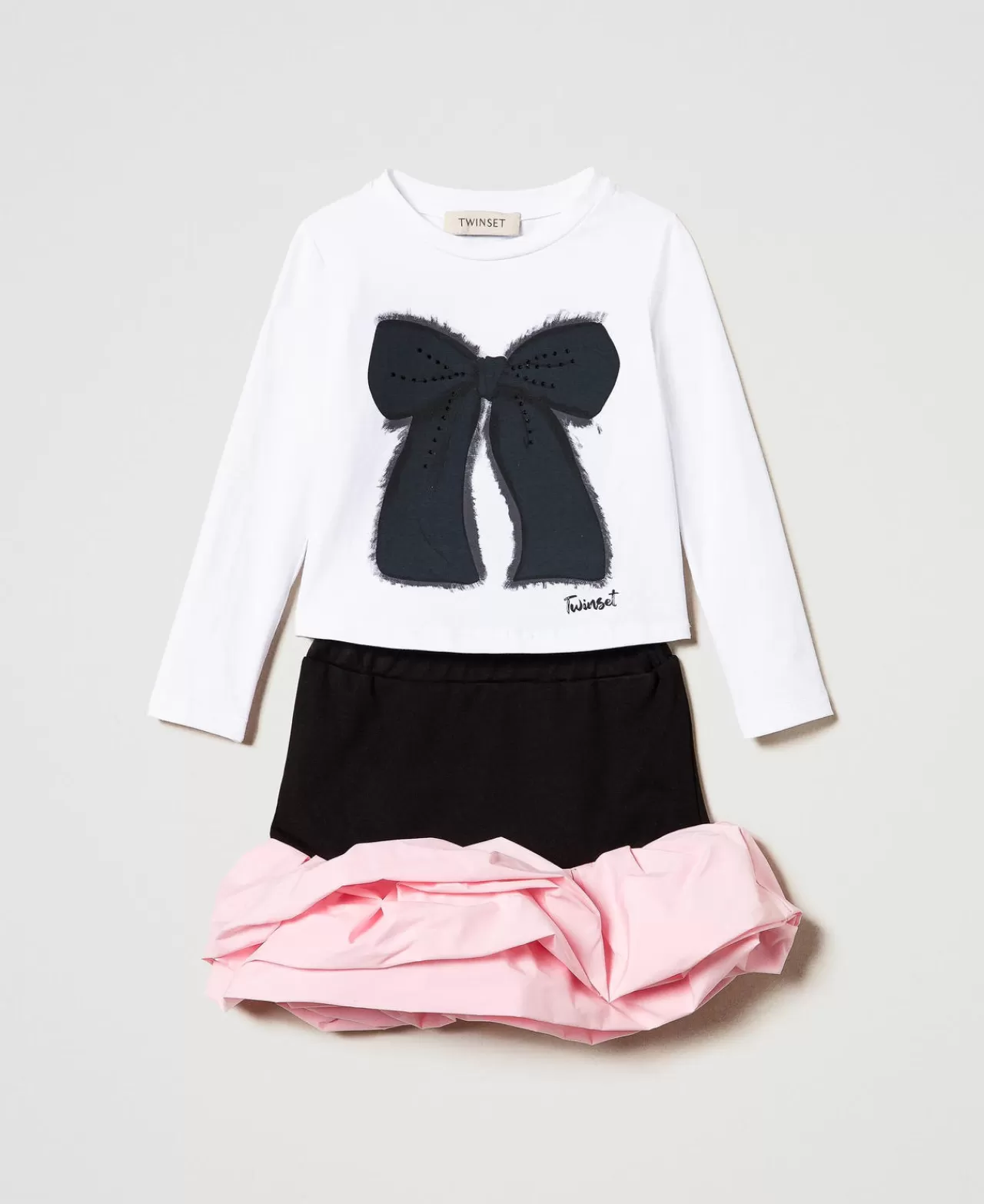 Vestiti | TWINSET Milano T-shirt Stampata E Gonna Con Balze Bicolor Nero / Pink Orchid