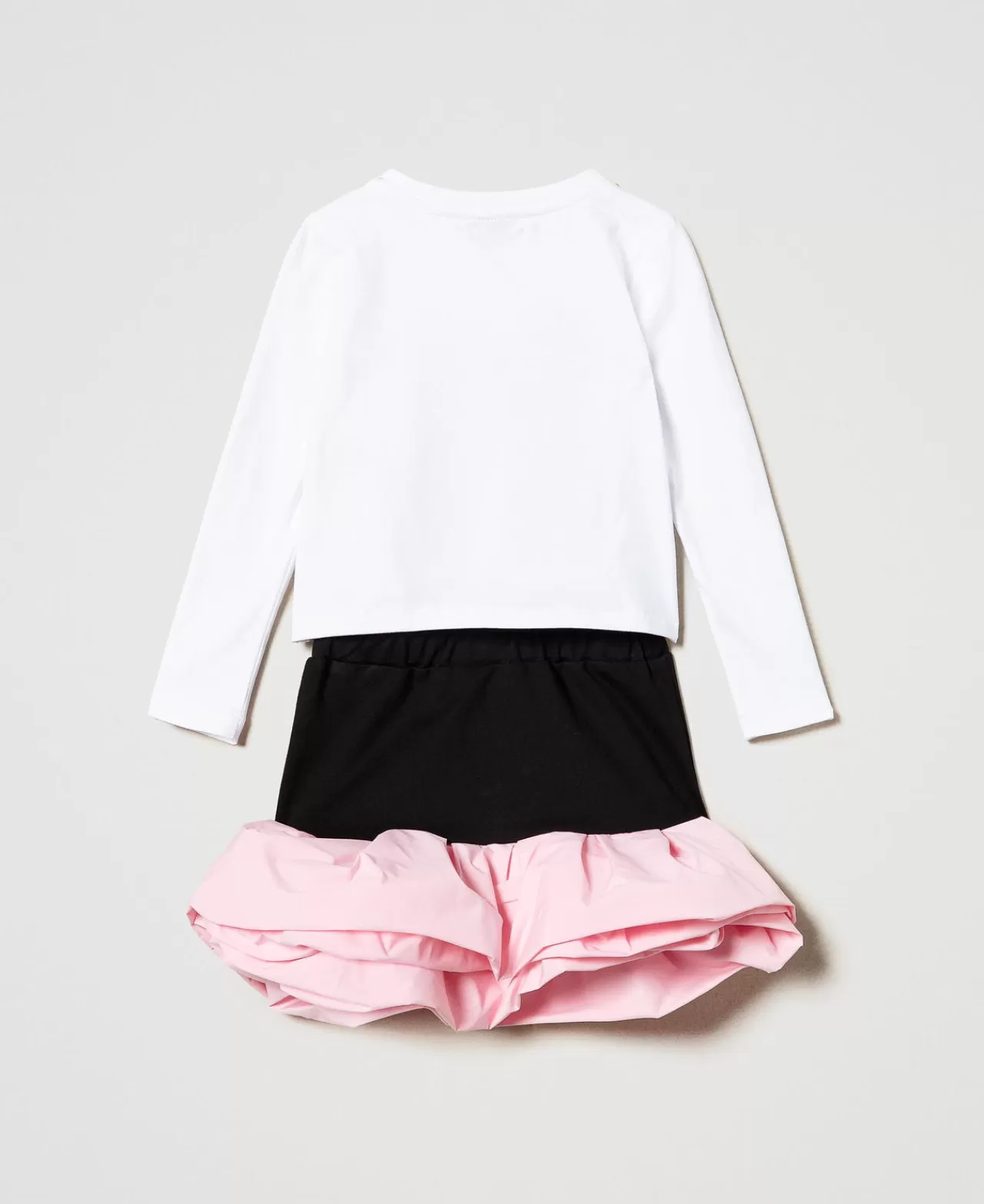 Vestiti | TWINSET Milano T-shirt Stampata E Gonna Con Balze Bicolor Nero / Pink Orchid