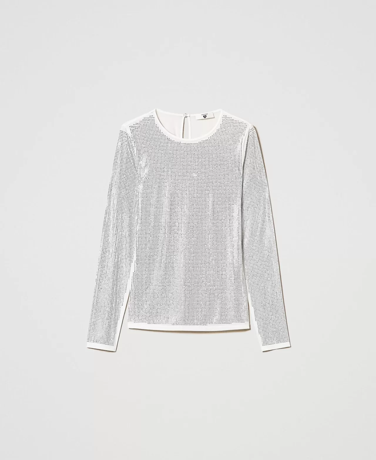 T-Shirt E Top | TWINSET Milano T-shirt Stretch Con Strass All Over Off White