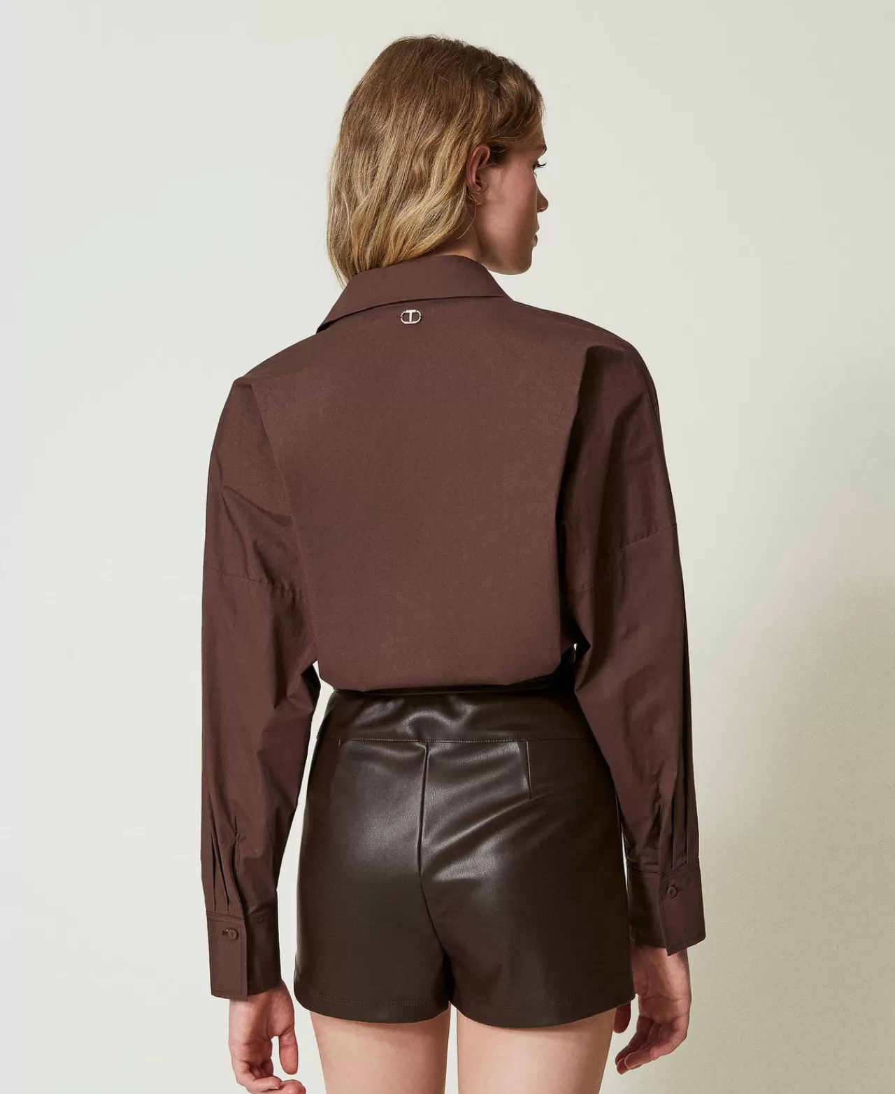 Tute | Vestiti Corti | TWINSET Milano Tuta Corta In Popeline E Tessuto Spalmato Cioccolato