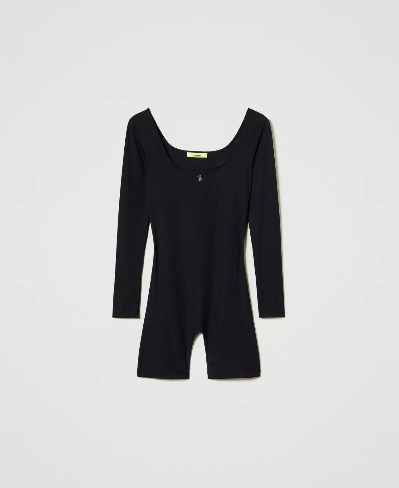 Tute | Vestiti Corti | TWINSET Milano Tuta Corta MYFO A Costine Con Logo Nero