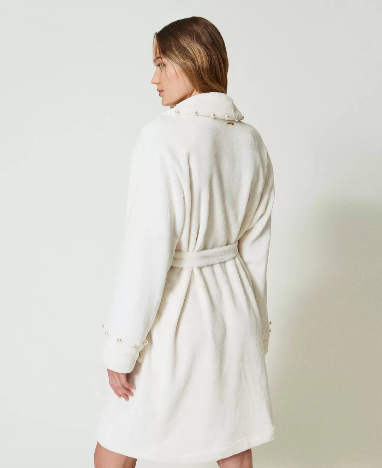 Intimo E Nightwear | TWINSET Milano Vestaglia In Faux Fur Con Perle Bianco Antique White