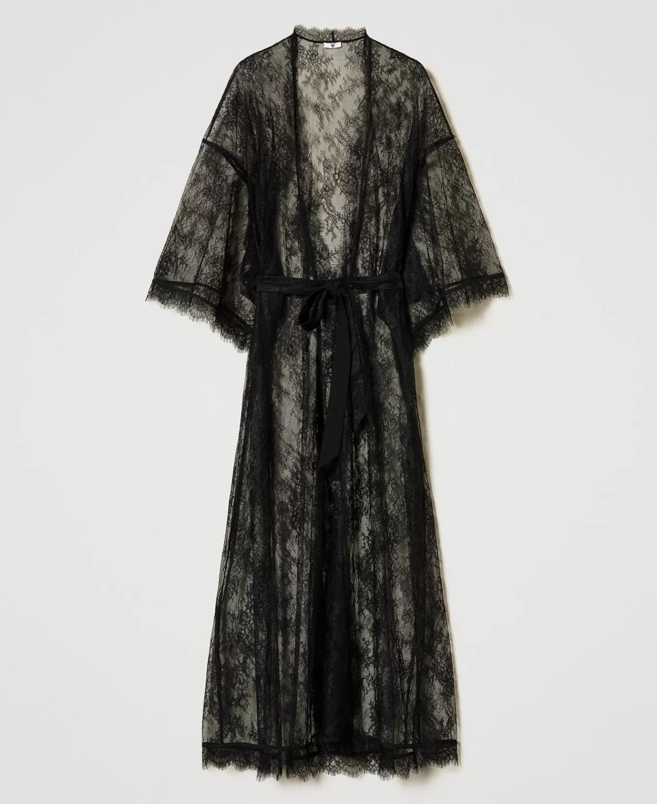 Intimo E Nightwear | TWINSET Milano Vestaglia Lunga In Pizzo Con Cintura Nero